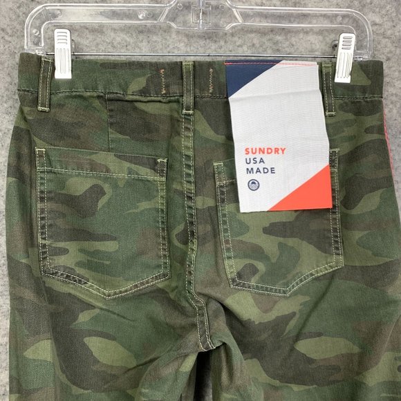 Sundry Jogger Pants Womens 25 Green Camo Cotton Twill Side Stripe Ankle Zip NWT - Picture 8 of 16